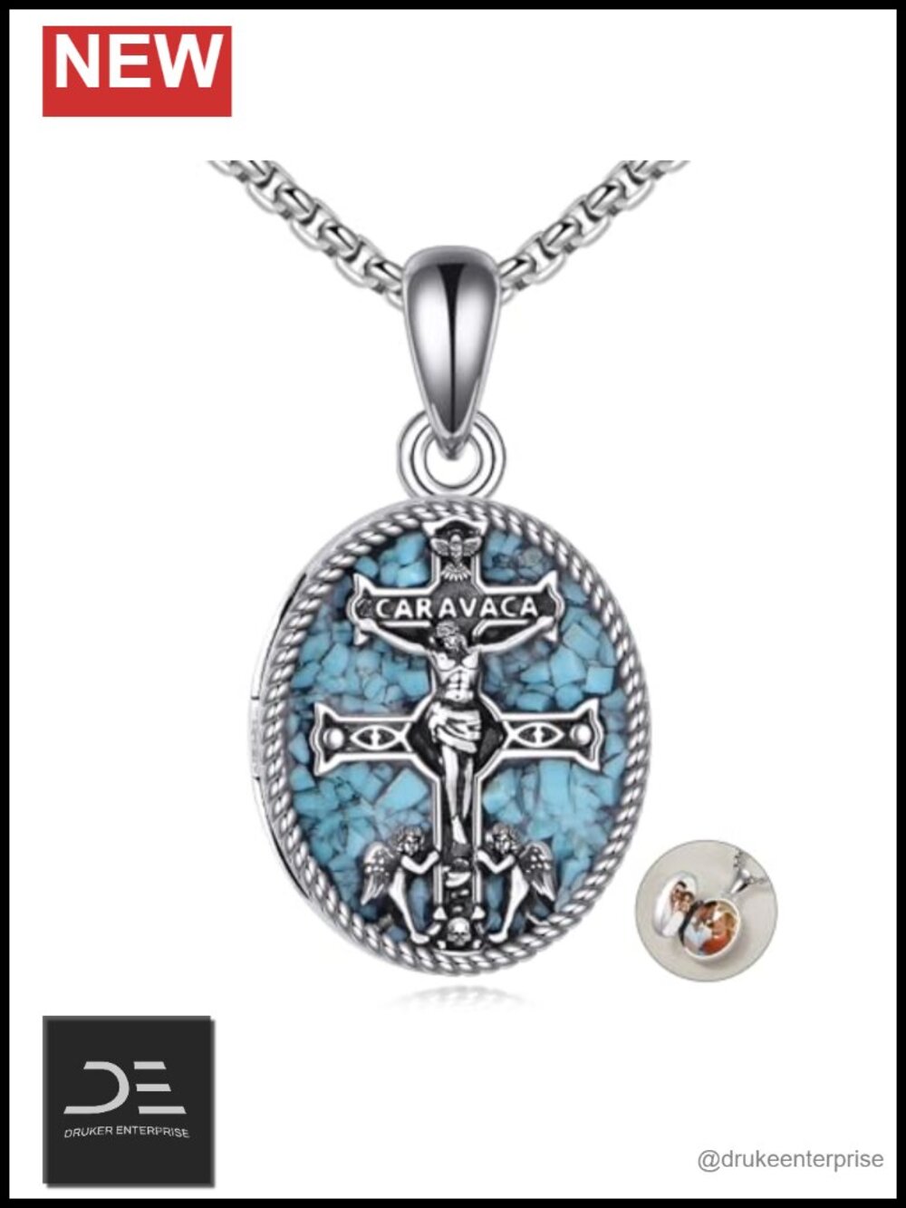 925 Sterling Silver Caravaca Cross Photo Locket Necklace Religious Pendant